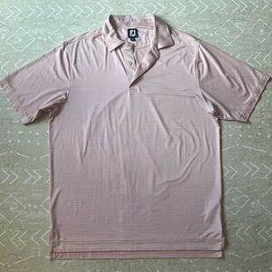 FootJoy Men's Pink and White Striped Golf Polo
